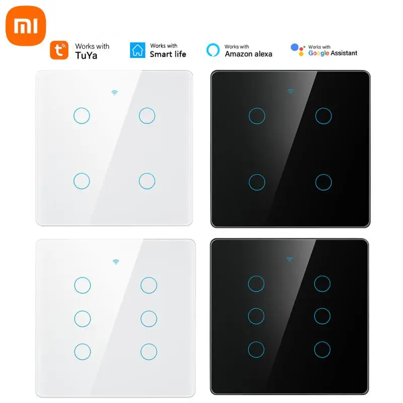 

Xiaomi 4x4 Brazil Tuya WiFi Smart Switch AC 110-220V Touch Panel 4/6 Gang Light Switch APP Control Work With Alexa Google Home