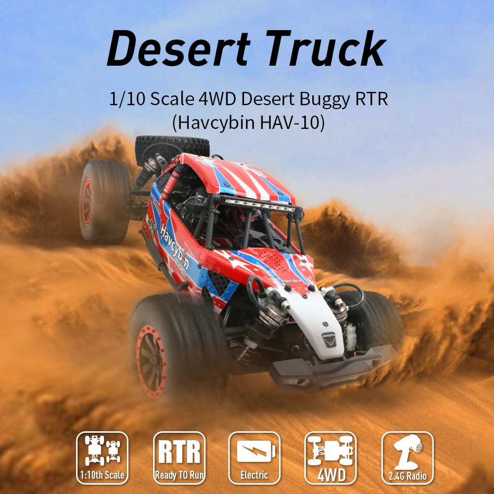 55Km/h Havcybin HAV-10 1/10 4WD 2.4G Desert Truck Brushed RC Car High Speed Off Road Vehicle Remote Control Kid Toys Machine