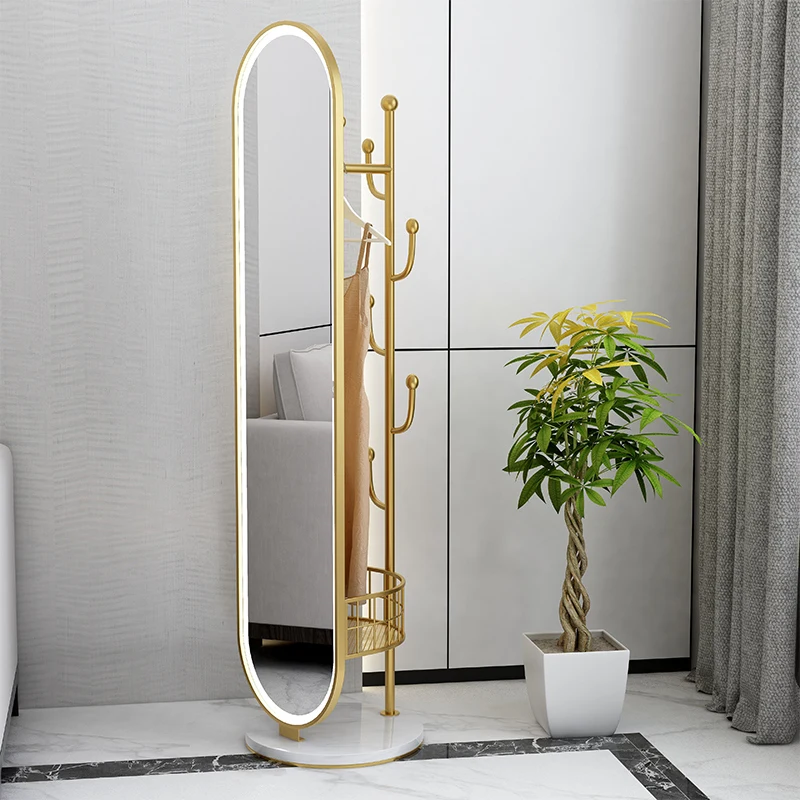 

LED Light Full-Length Mirror Dressing Mirror Household Coat Rack Floor Mirror Clothes Rack Integrated Full-Length Mirror