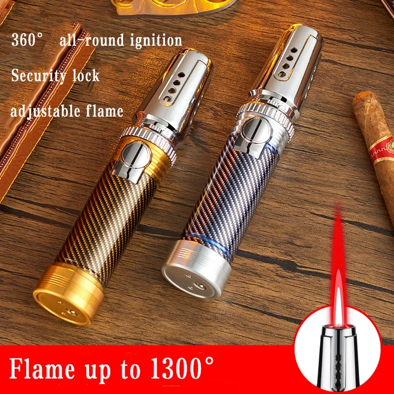 1300℃ Spray Gun Turbo Metal Red Flame Gas Lighter Kitchen Cooking Smoking Accessories Windproof BBQ Cigar Lighters