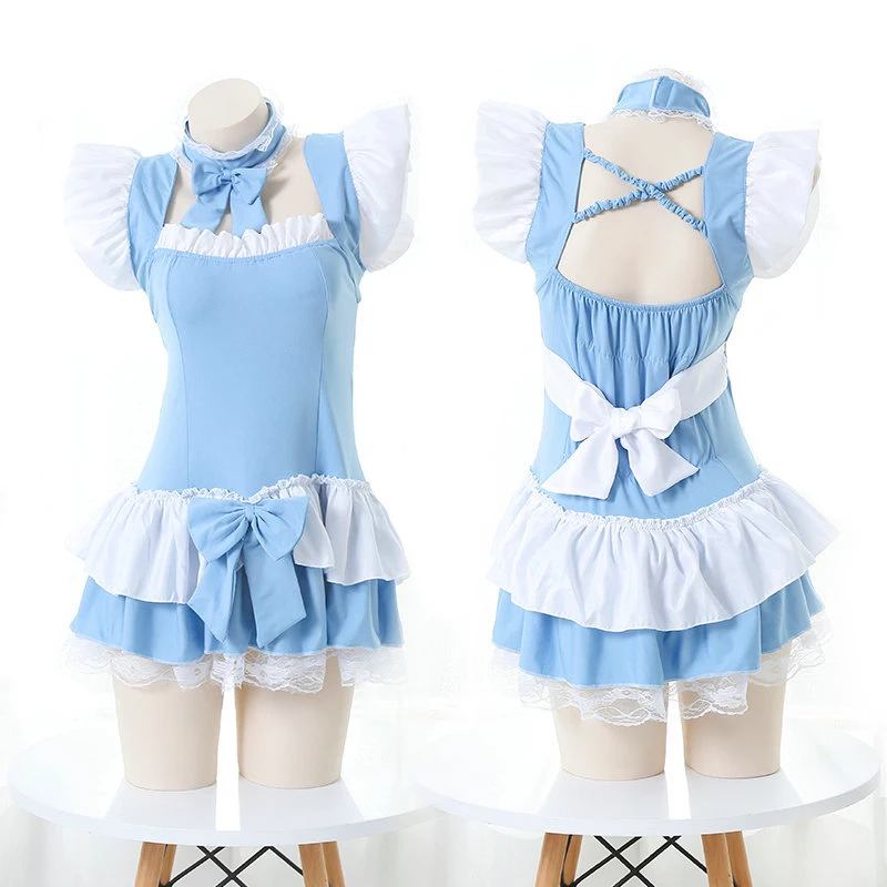 Lolita Vrouwen Cosplay Maid Jurk Leuke Kawaii Schort Dienaar Kostuums Bodysuit Uniform Rollenspel Jurken Sexy Lingerie Nachthemd