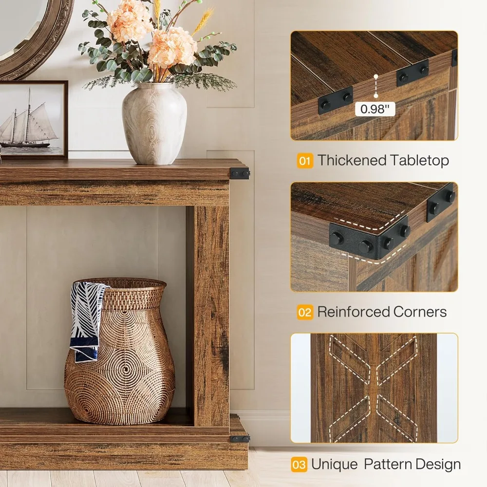 طاولة وحدة التحكم، طاولة مدخل المزرعة مقاس 63 بوصة مع مساحة تخزين، طاولات أريكة ضيقة مستطيلة خلف الأريكة