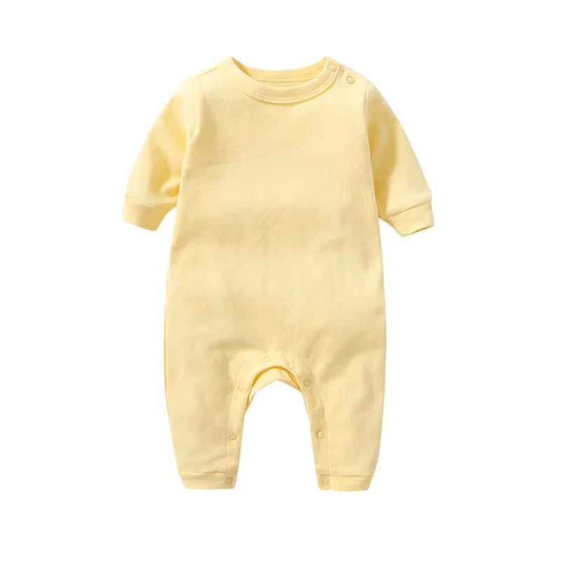 Newborn Baby Romper 0 To 3 6 9 12 Months Jumpsuit Cotton Pure Color Long Sleeve Shoulder Buttons Bodysuits Baby Boy Girl Outfits