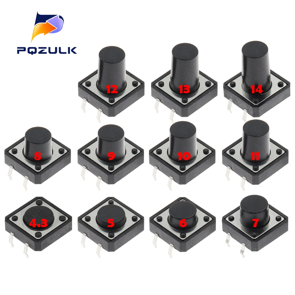 10PCS Tactile Tact Mini Push Button Switch Micro switch 12x12 12*12*4.3mm 5mm 6 7 8 9 10 11 12 mm 4Pinc tact switch