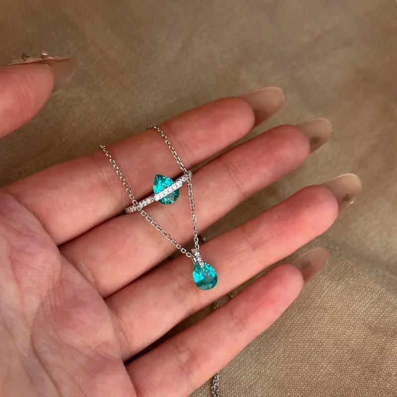 Paraiaba Blue Waterdrop Pendant Women's Diamond Engraved Planetary Suspended Ring Luxury Green Diamond Earring - Women's Jewelry