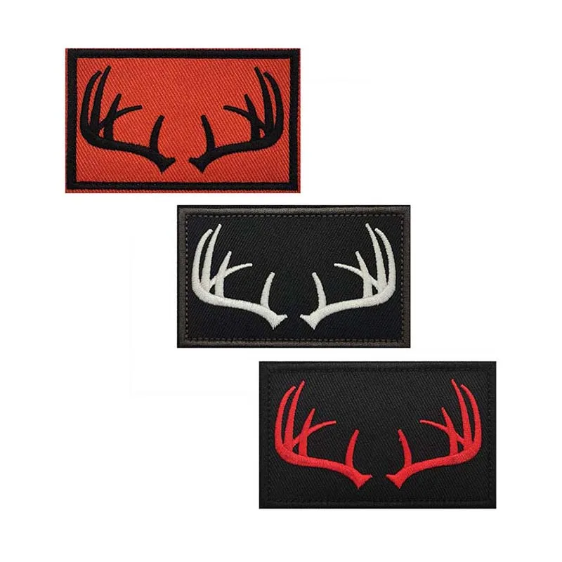 Outdoor Hunting Morale Emblem Antler Clothes Applique Embroidered Patch Hook and Loop,Tactical Badge For Armband,Backpack,Hat