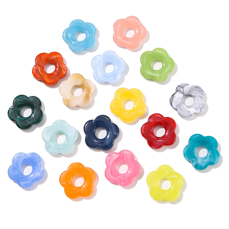 10PCS Cute Perforated 26mm Acrylic Five-Petal Flower Bracelet Floral chain with Spacer Beads Pendant DIY Jewelry Accessories