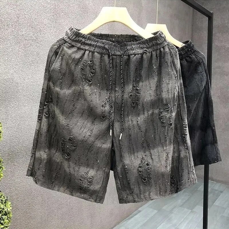 

Summer Men's Thin Loose Wide Leg Short Pants Casual Harbor Style Five-Point Straight Tube Long Shorts Youth Active Spring Summer