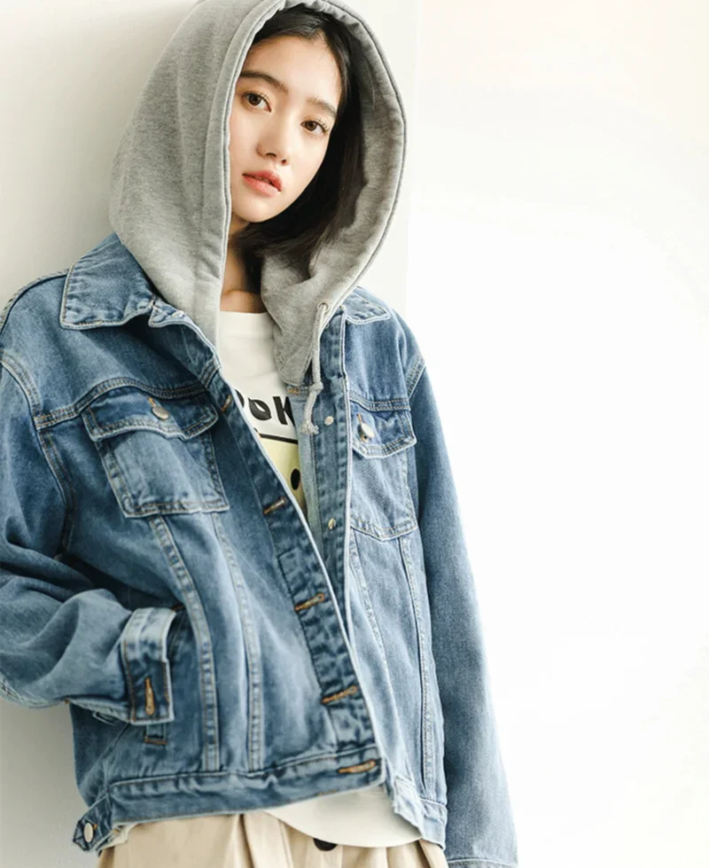 Bf jaket Denim wanita, Hoodie gaya jalanan Korea longgar jaket koboi musim semi musim gugur baru 2024 pakaian luar Vintage mahasiswa