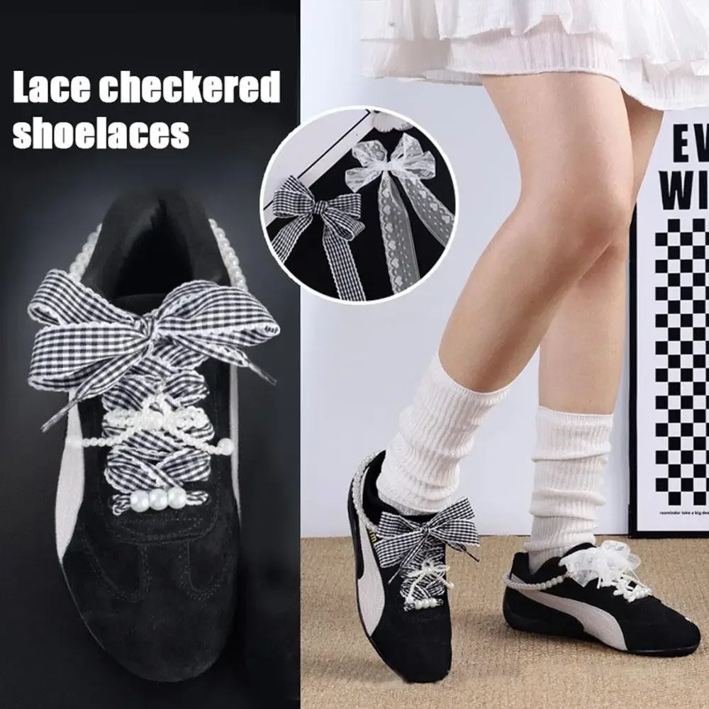 

Flat Lace Shoe Laces Fancy Shoelaces for Women 100CM/120CM Length Canvas Sneakers Outdoor Casual Shoes Shoelace Black white grid