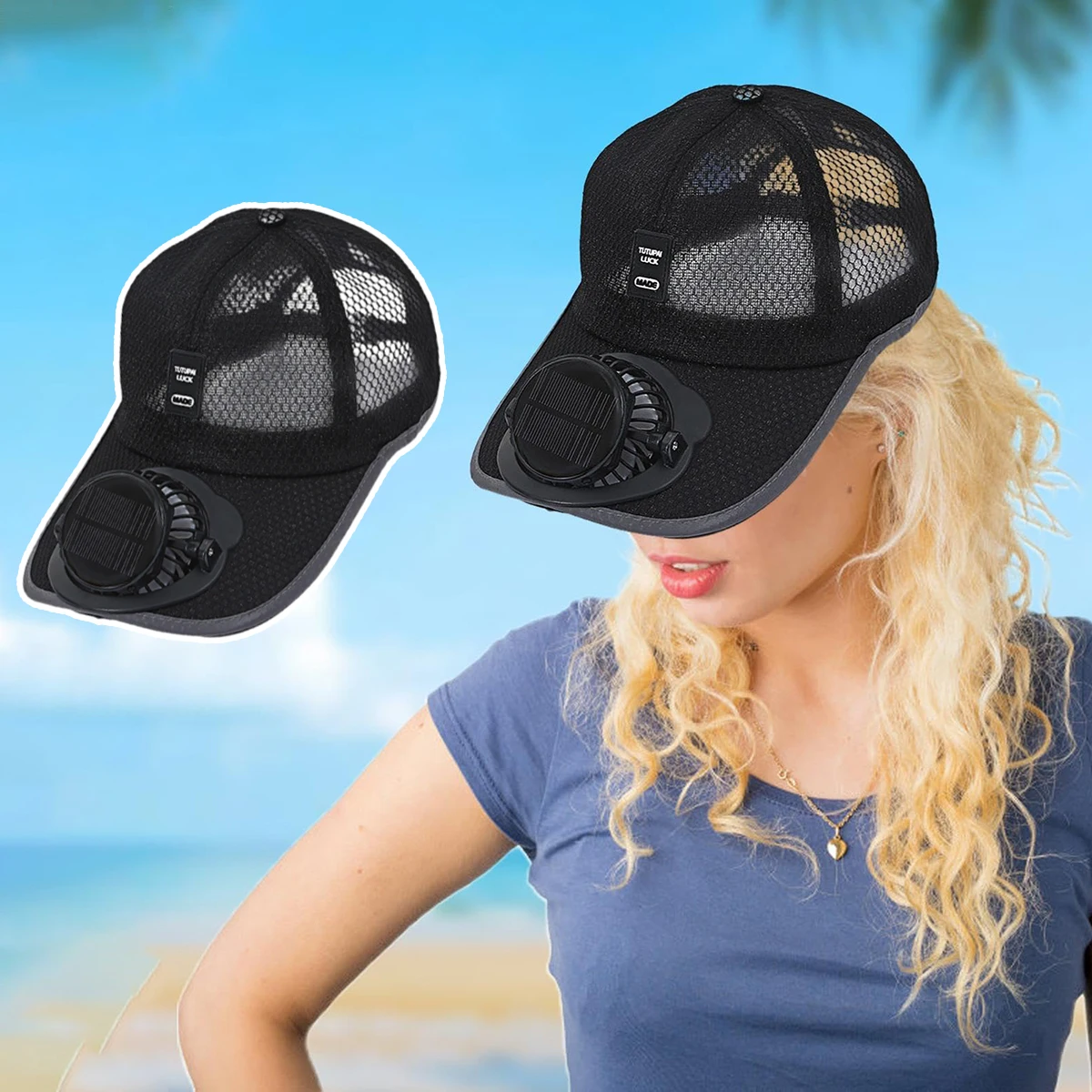 Baseball Hats With Fans Trucker Hat Baseball Hat Breathable Sports Hats UV Protection Beach Hat Solar Powered Rechargeable Hat