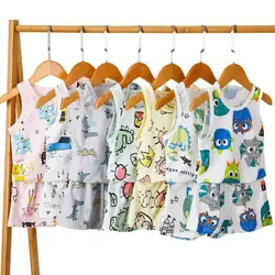 Toddler Boys Clothes Sleeveless Children's Sleepwear Kids Pyjamas Vest Animal Cartoon Pijamas for Girls Boys Summer Pajamas Sets