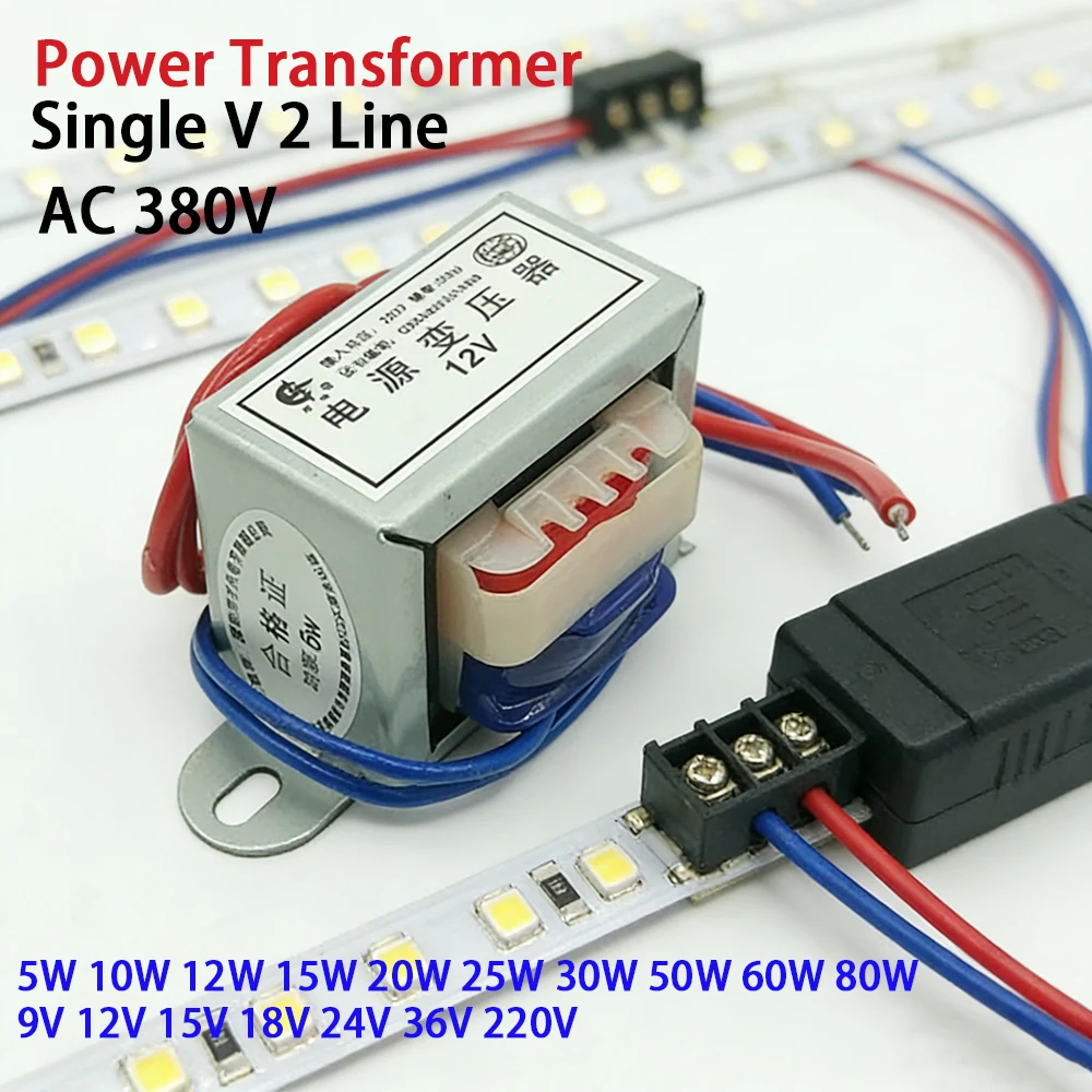 1Pcs Power Transformer Converter 380V To 9V 12V 15V 18V 24V 36V 220V Power 5W 10W 12W 15W 20W 25W 30W 50W 60W 80W 2 Wires