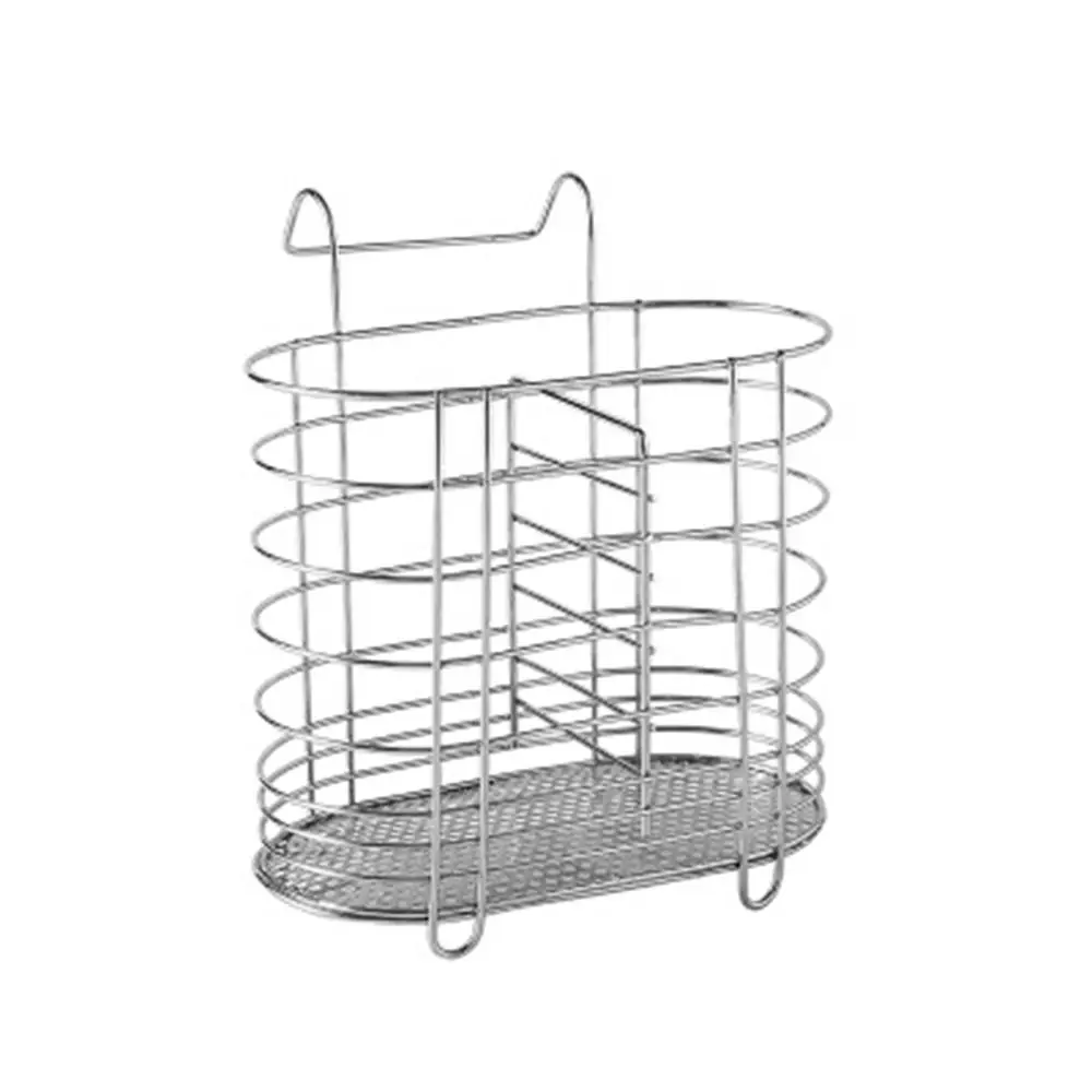 

Metal Stainless Steel Chopsticks Cage Rectangular No Drilling Tableware Tube Internal Compartment Wall Mounted Cutlery Holder
