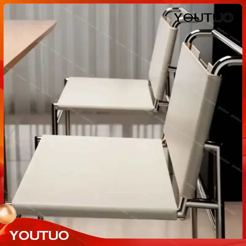 Contemporary Italian Leather Dining Chair Stainless Steel Frame Nordic Style Restaurant Home Furniture Minimalist Designer