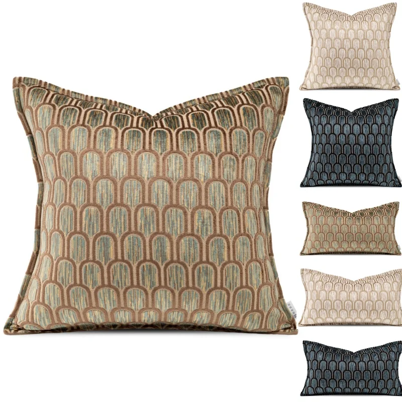 French Elgent Geometric Pillows Luxury Khaki Blue Cushion Case Modern Decorative Pillow Cover For Sofa Chair Home Decorations