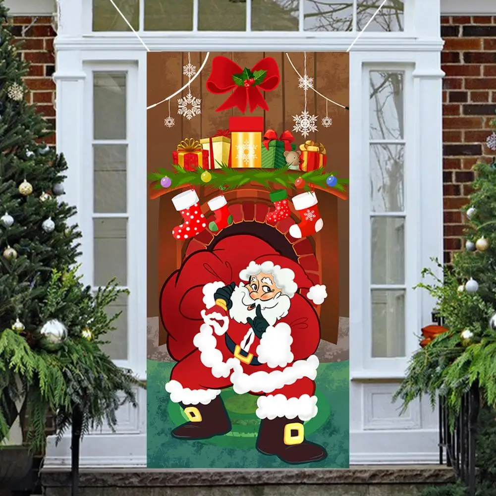 Washable Holiday Banner Holiday Door Cover Festive Santa Claus Door Banner for Christmas New Year Celebrations Indoor for Family