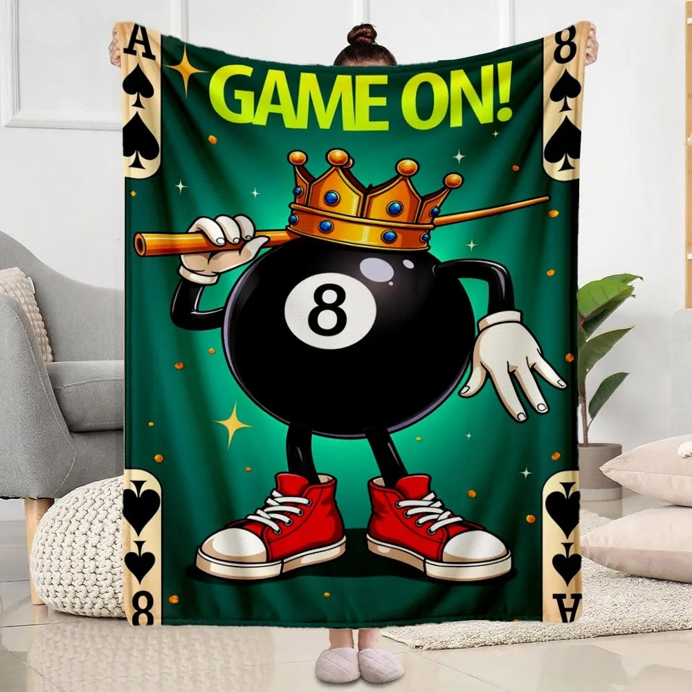 Get Ready to Take on the Day! This Blanket Features an 8-ball Billiards Theme with a Fun Cartoon Style. Available in Multiple Si