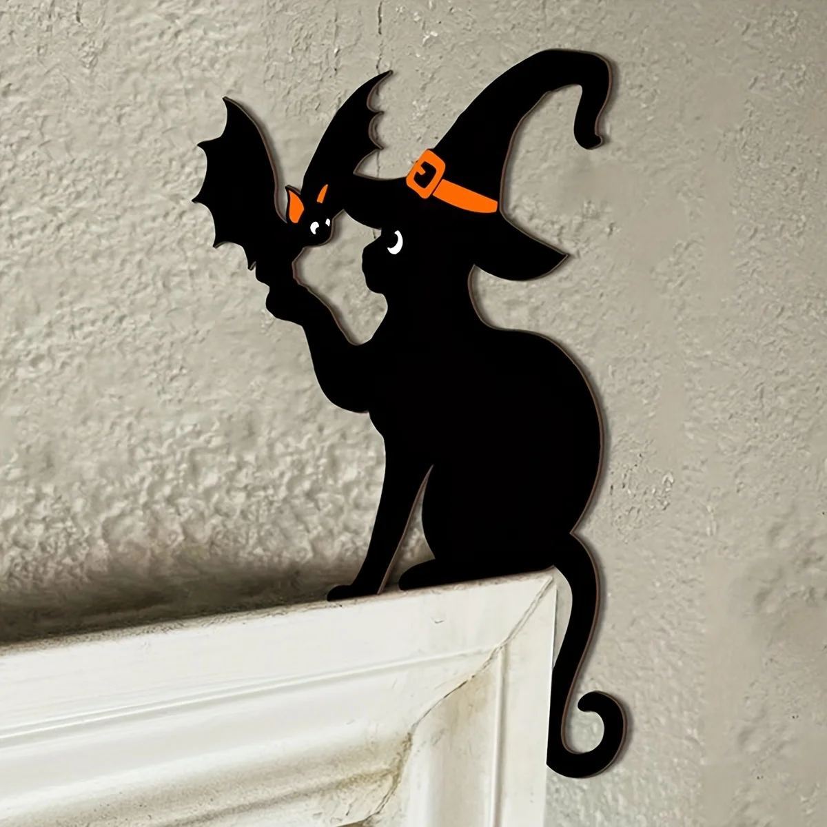 1 Stück lustige, bezaubernde Katzenform, Halloween-Tür-Eckdekoration, rustikales Holzimitat, perfekt für die Urlaubsatmosphäre