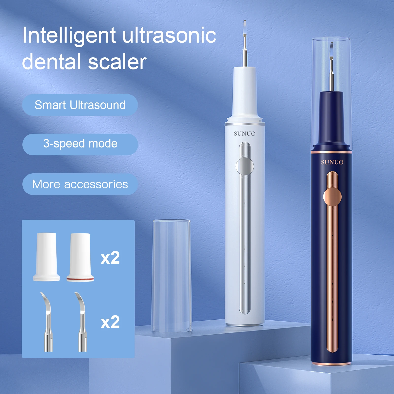 Intelligent Ultrasonic Dental Scaler for Teeth  IPX7 Waterproof 3-Speed Modes Vibration Frequency USB Charging Tartar Removal