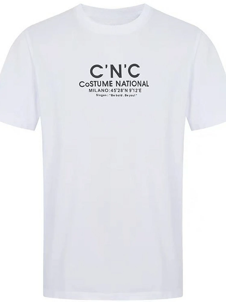 

Italian CNC Men's Spring/Summer 2024 New Mercerized Cotton Light Luxury Offset Printed Letter Round Neck T-shirt for Men