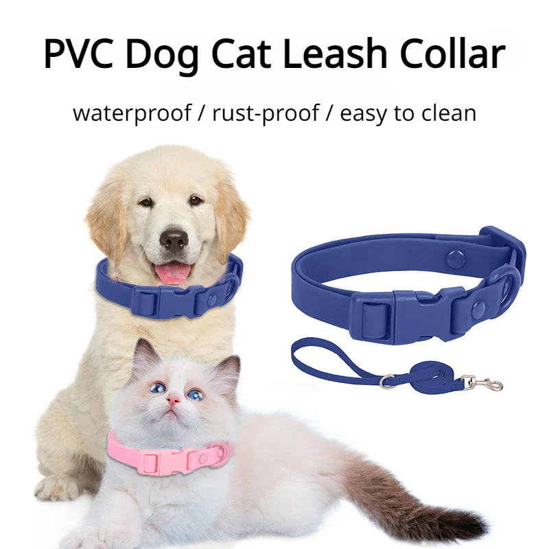 

PVC Waterproof Dog Cat Leash Collar Macaron Color Adjustable Harness Collars Accessories for Cats Dogs Rust-proof Pets Necklace