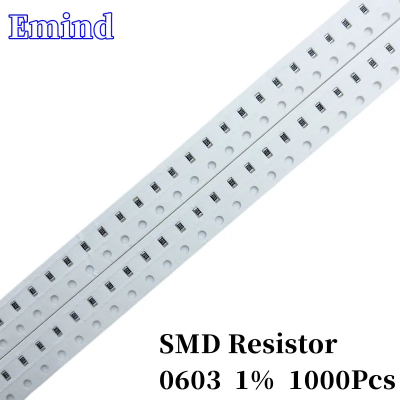 1000Pcs 0603 1% Smd Resistor 10R 12 15 24 33 36 43 47 51 68 180Ohm 1K 1.2 2 2.2 2.4 3 3.3 3.6 4.3 4.7 5.1 6.2 6.8 10K 200K 1M