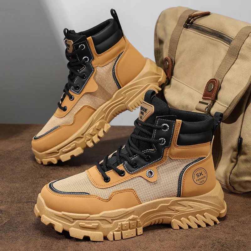 

Новинка Осень 2024, рабочие короткие ботинки для мужчин, Британская мода, мотоциклетные ботинки на платформе, уличные Спортивные Повседневные Удобные ботинки