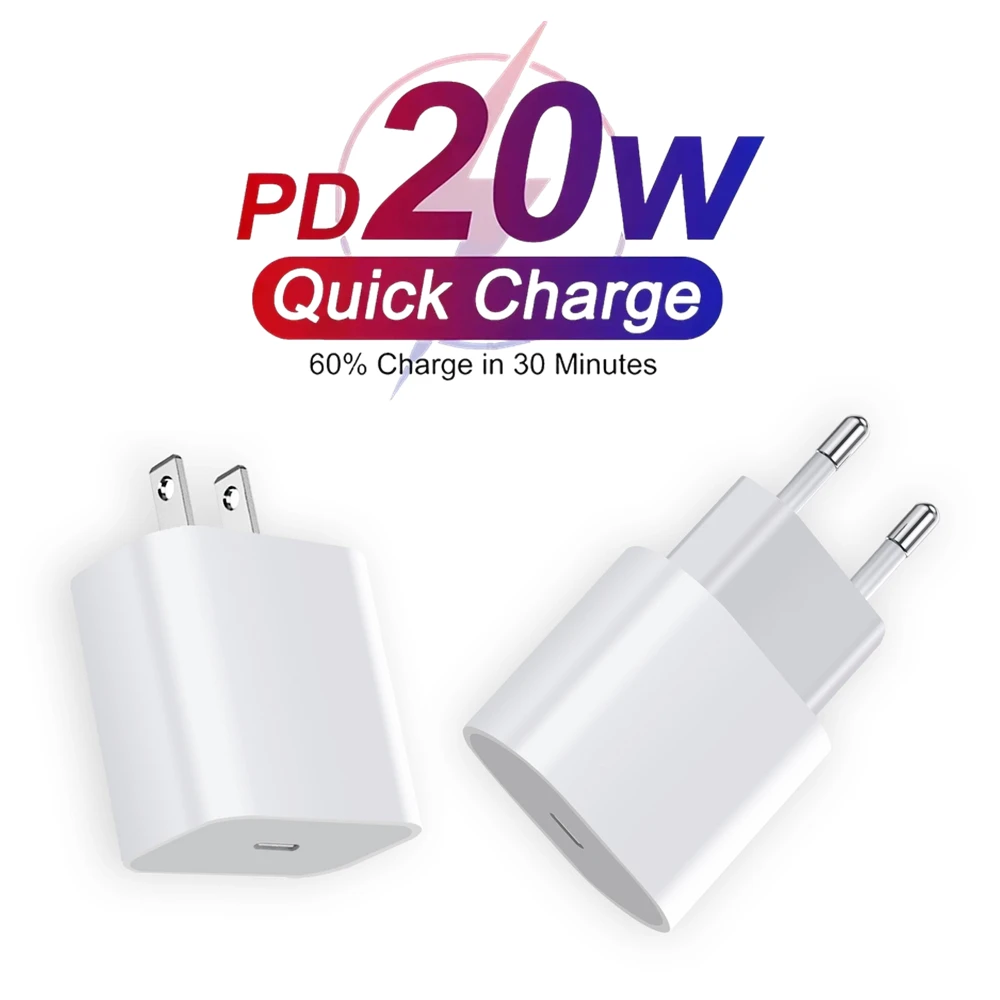 Ładowarka ścienna PD Fast EU US 20 W do iPhone\'a 16 15 14 Plus 11 12 13 Pro Max X XR XS 8 Szybkie ładowanie Zasilacz USB-C z pudełkiem