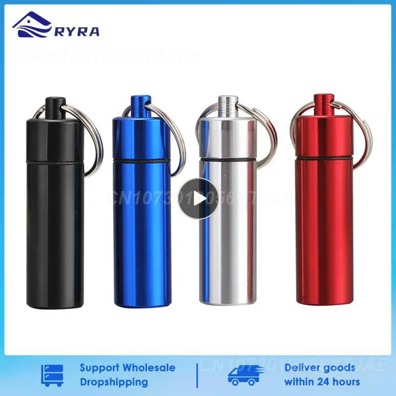 Aluminum Alloy Portable Pill Box Case Waterproof Keychain Hanging Capsule Bottle Container Travel Emergency Organizer