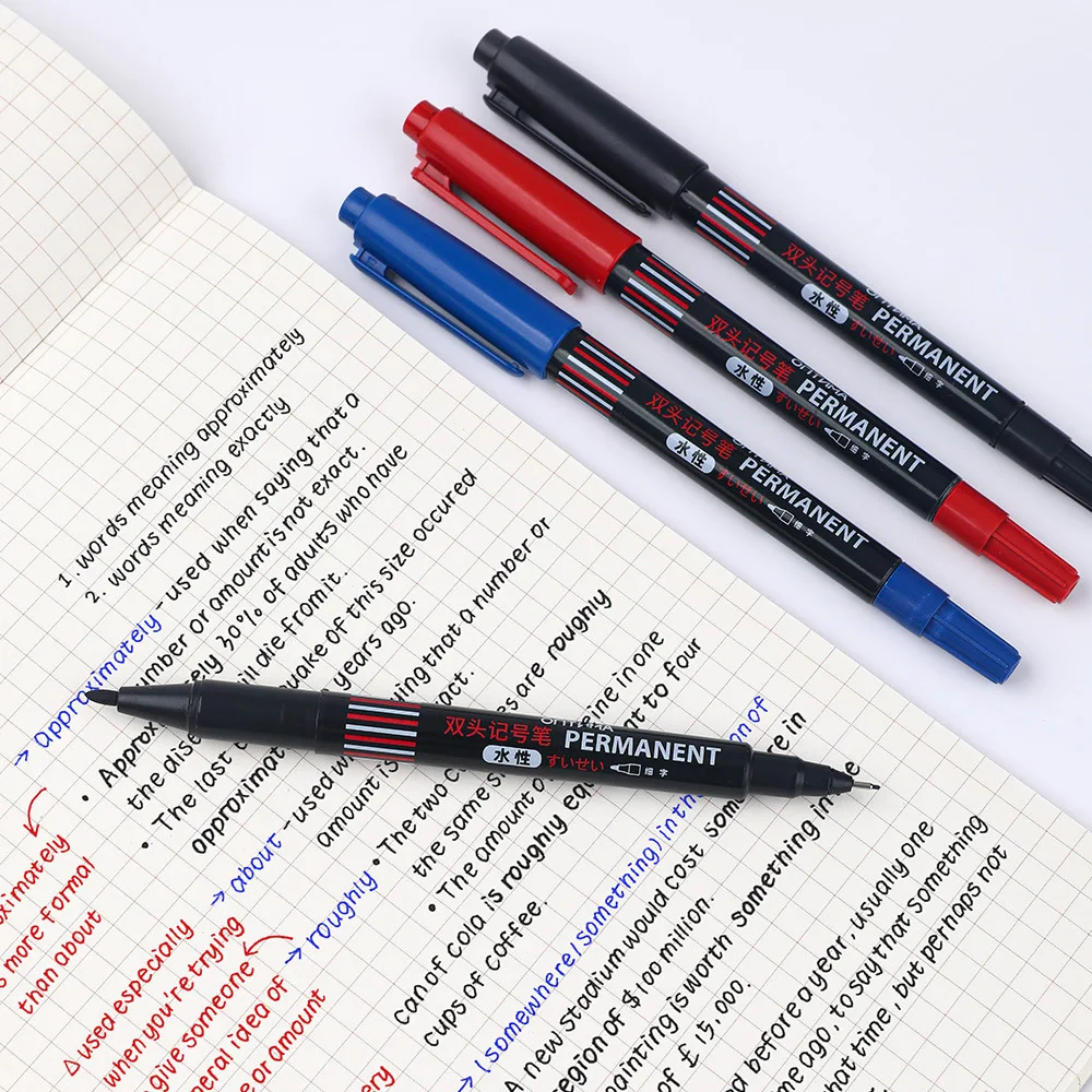 20 قطعة/المجموعة أسود/أزرق/أحمر علامات طرف مزدوج للقلم المعدني مقاوم للماء الحمام النجارة الديكور علامات نقطة متعددة الأغراض