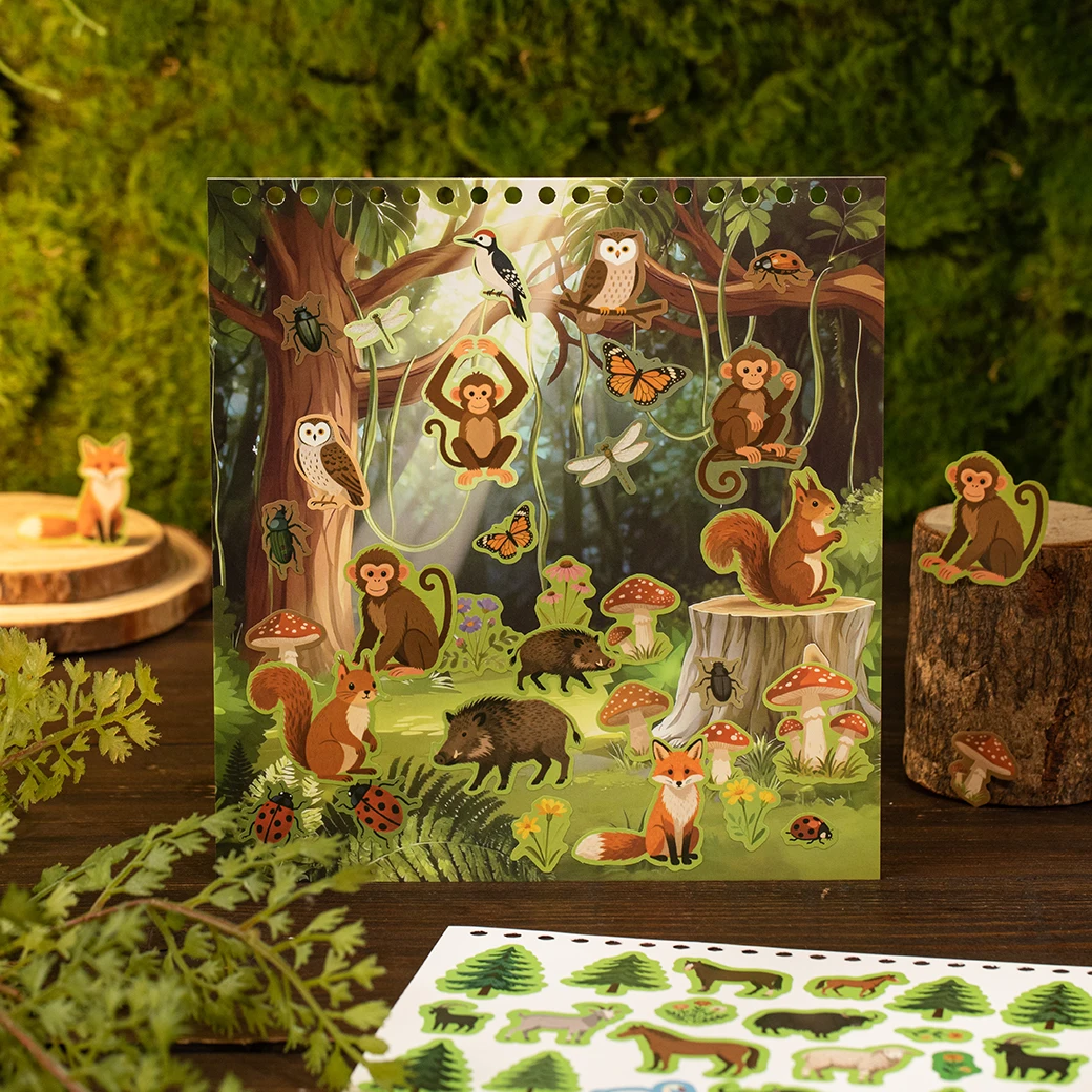 

Kawaii Animal Kingdom Jurassic World Mini Scene Stickers Book DIY Handmade Scrapbooking Fun Children's Festival Gift