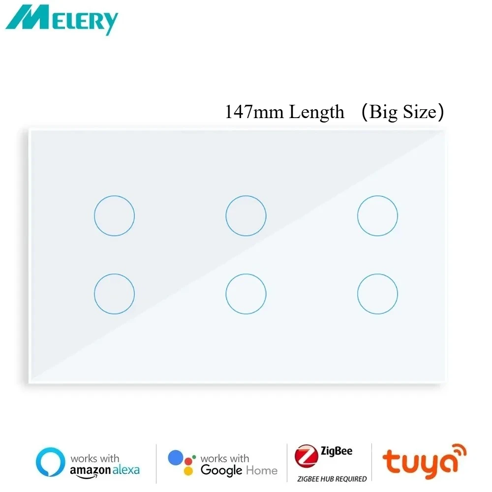 

Умный настенный выключатель Melery ZigBee, сенсорная стеклянная панель, беспроводной преобразователь, 4/5/6Gang, пульт дистанционного управления, бытовая техника Alexa Google
