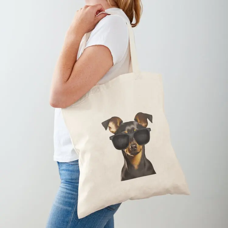 

Miniature Doberman Pinscher Wearing Sunglasses Tote Bag cloth bag woman Custom bag shopper women canvas