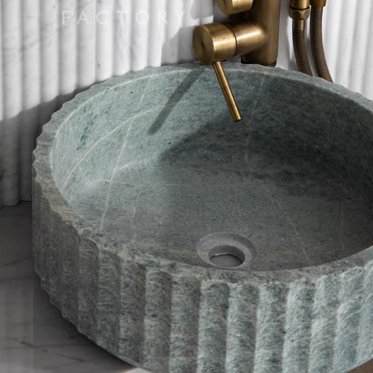 Centurymosaic Wholesale Natural Stone Freestanding Marble Ming Green Wash Hand Basin  Customized Thailand Factory for Bathroom