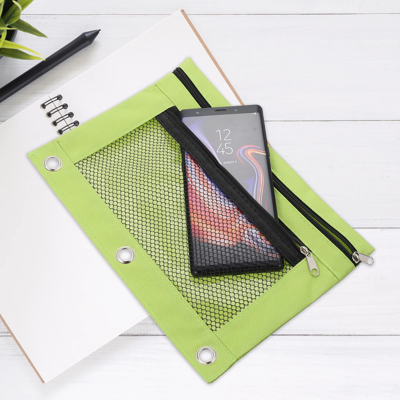 

2 Pcs Binder Pencil Case Blue Zipper Stationary Bag Large Capacity Portable Office Supplies Mesh Design Storage Solution For