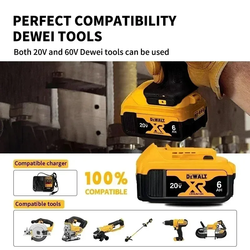 100% originální 20V 6,0Ah MAX baterie náhrada za elektrické nářadí DeWalt DCB184 DCB181 DCB182 DCB200 20V 5A 6A 18V 20V baterie. - náhled 2