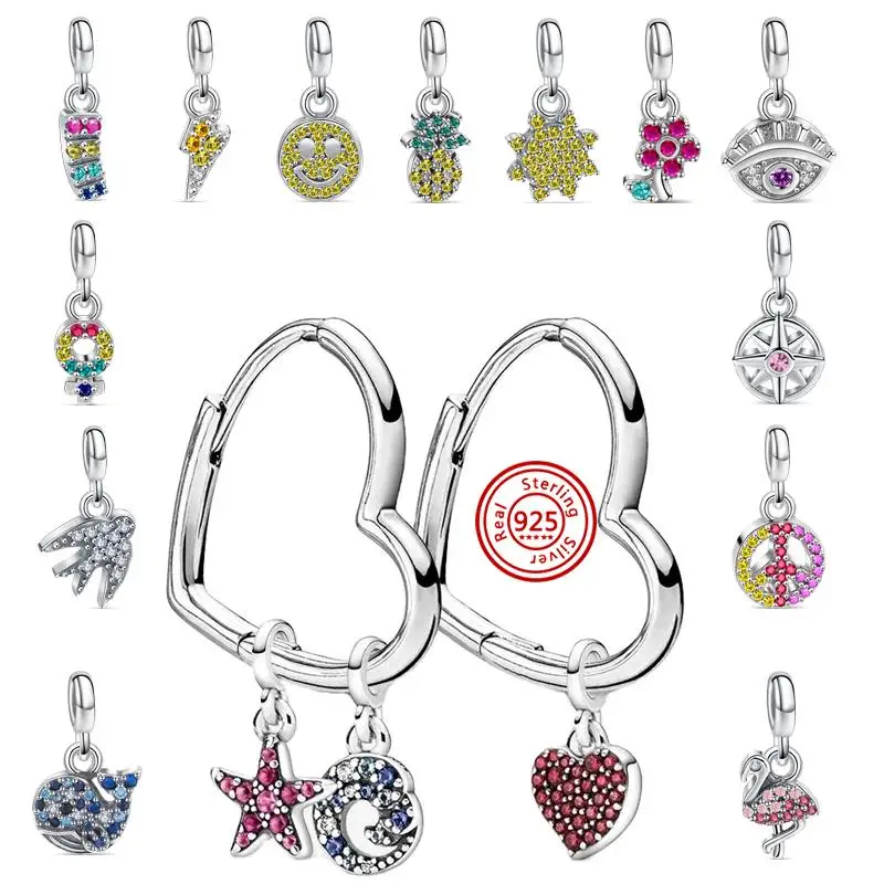 

925 Sterling Silver Me Style Flamingo Peace Compass Mini Pendant Beads Fit Original Pandora Charm Me Bracelet Earring DIY Making