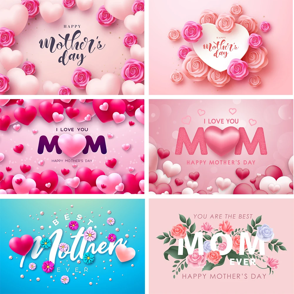 

Mother’s Day Photo Background Love Flowers Best Mom Birthday Party Banner Photography Backdrops Photocall Studio