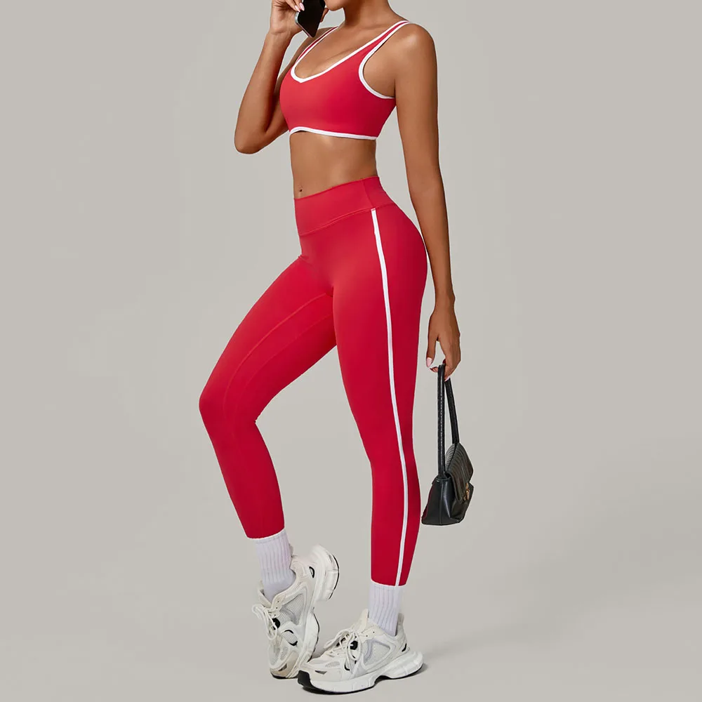 

Color-blocking Trim Naked Feeling Yoga Set - Sexy Back Tight Quick-Dry Sportswear Outdoor Fitness Suit