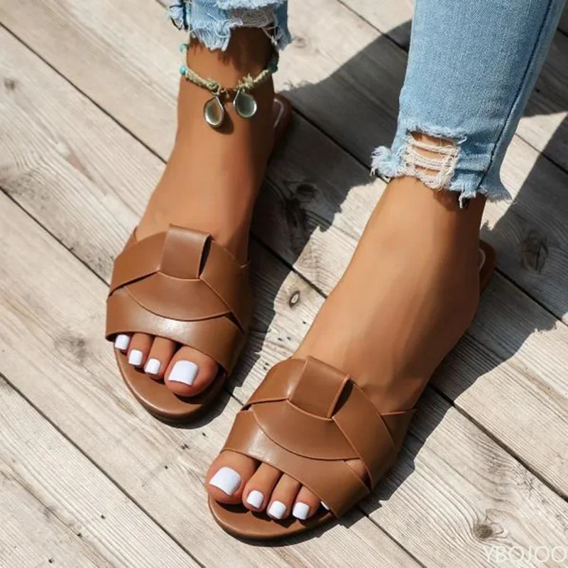 

New Designer Traf Woman Flat New Slippers Woven with Comfortable Women's Shoes Casual Bottom Slippers Women's Shoes 2025