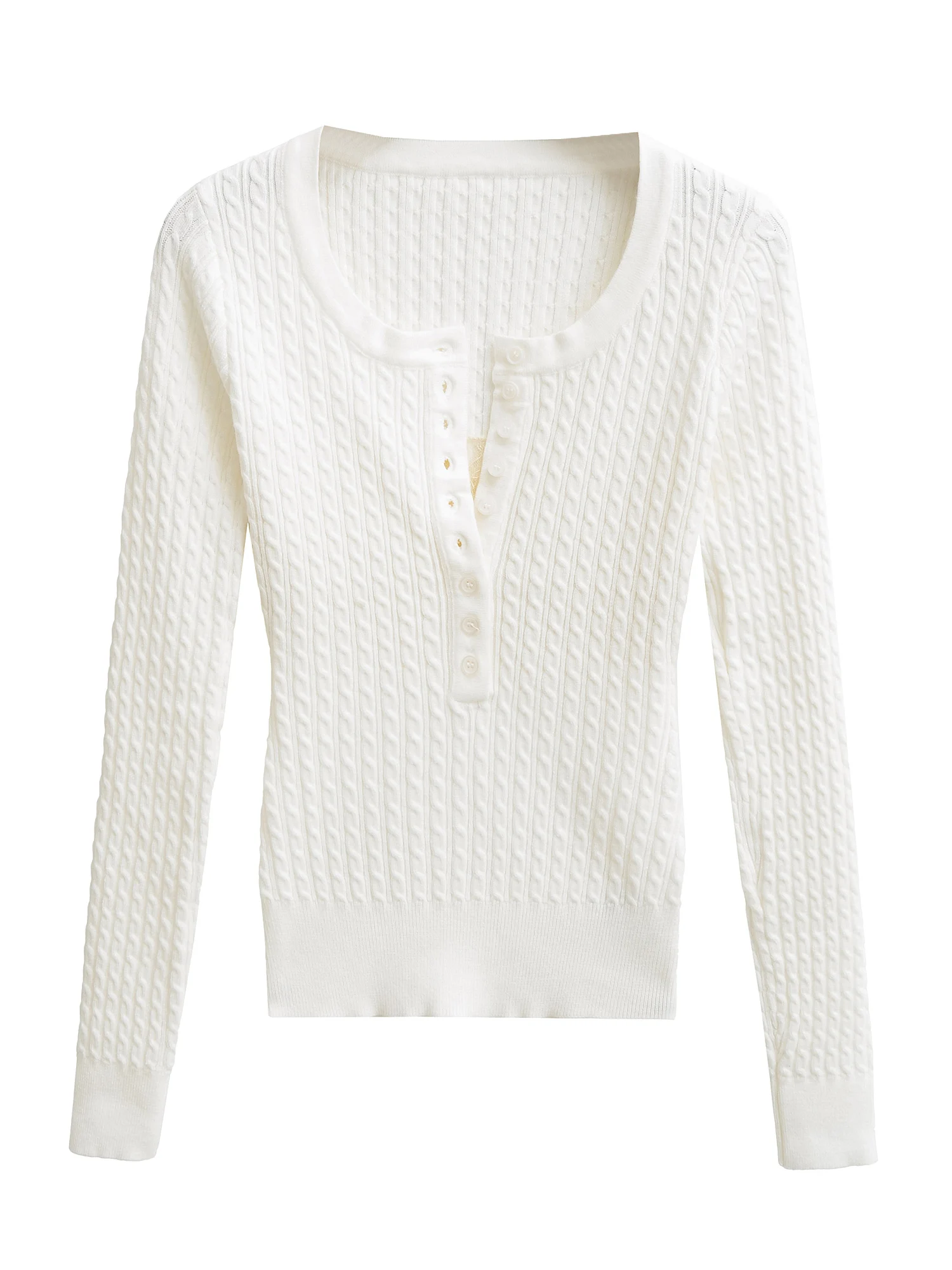 

Sweet Lace Splice Button Women's Slim Long Sve Knitted Sweater Fake Two-Piece Twist Knit Casual Faion Autumn Top