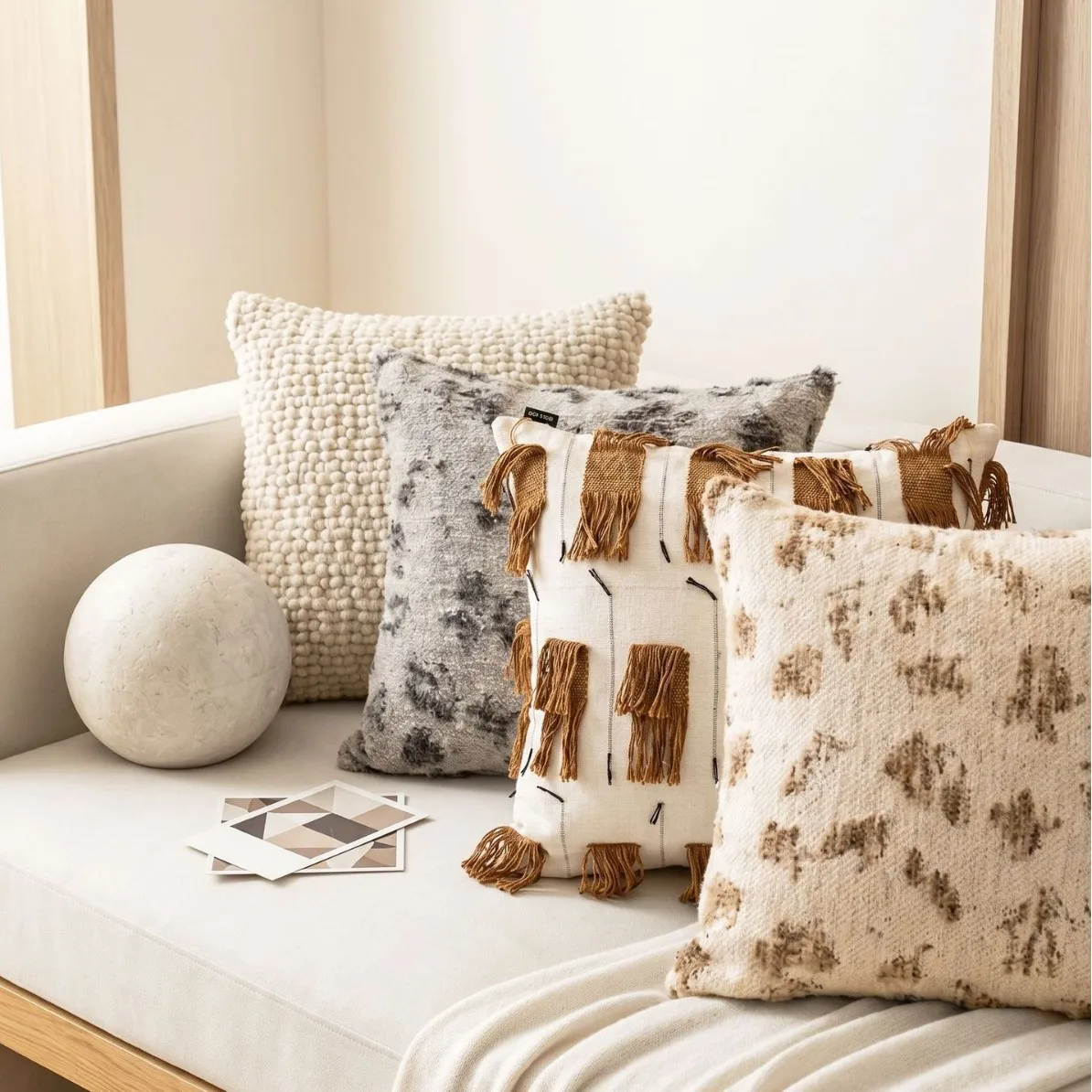 Classics Farmcloth Stripe Pillow Cover Fringe 45x45 Model Room Urban Rustic Style Living Room Sofa Cushion Cover Home Decoration