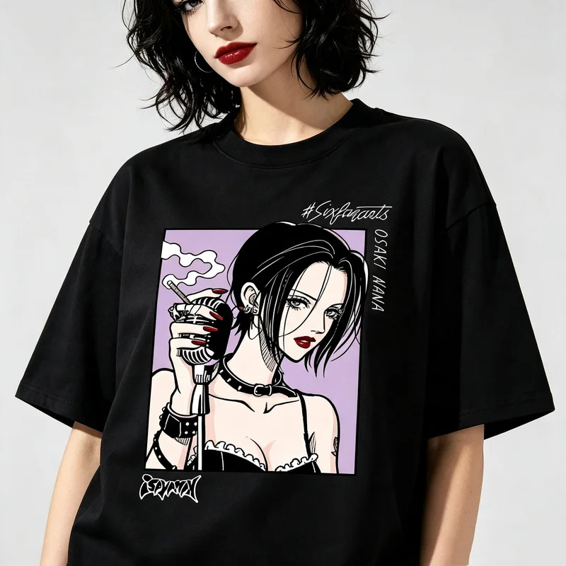 Black Stones Nana Osaki Vintage Graphic T Shirts Japanese Manga Unisex Clothing Short Sleeve Anime Surrounding Tee Cotton Top