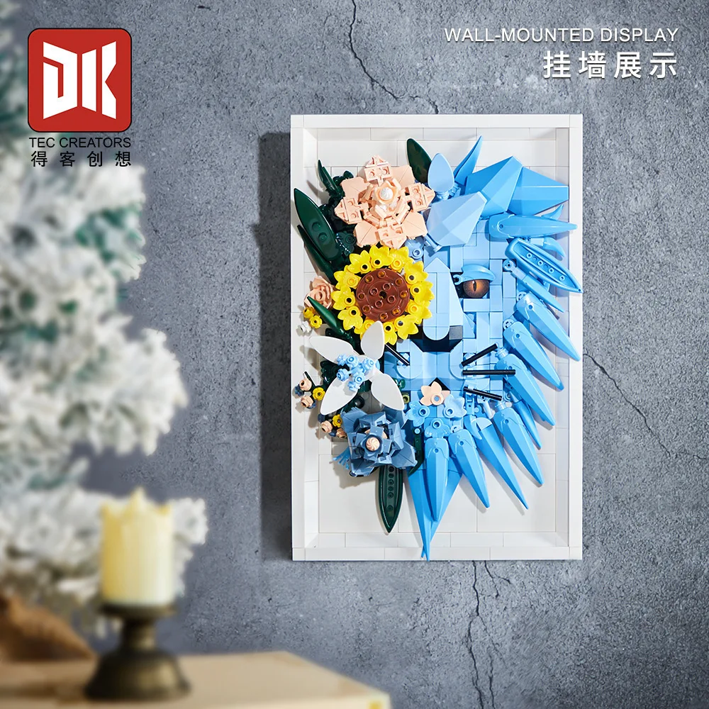 IN VOORRAAD Bewaarde Bloem Fotolijst Bouwstenen Model Zonnebloem Leeuw Haai Bakstenen DIY Kinderspeelgoed Kerstcadeau Set