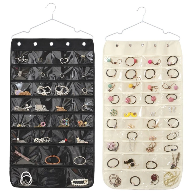 Double Sided Jewelry Holder Bag Wardrobe Jewelry Storage Spaces Saving HXBA