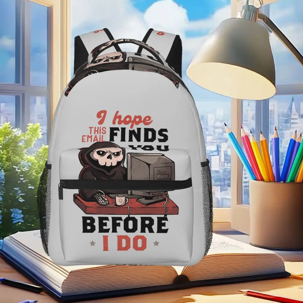 I Hope This Email Find You Before I Do Skull Death Computer Backpack Student Boys Girls BookBag Children School Bag Shoulder Bag