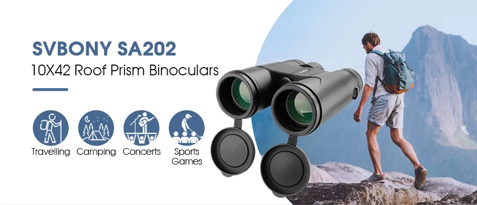 SVBONY SA202 Fernglas, 10 x 42 Fernglas für Erwachsene, kompaktes FMC-Objektiv, Fernglas mit Umhängeband, Tragetasche zum Wandern, Vogelbeiten – Detail 1
