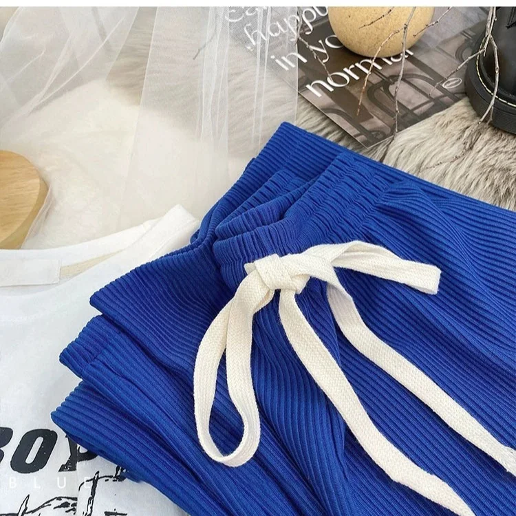 Pantalon à jambes larges pour femmes, haute qualité, Modal, taille élastique, pour écolières BF, plis, cordons de serrage, ceinture Chic pour collège, printemps