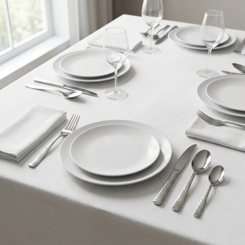 Polished Stainless Steel Cutlery Set 4-Pc Designed with Non-Slip Hammered Handles for Reliable Daily Functionality